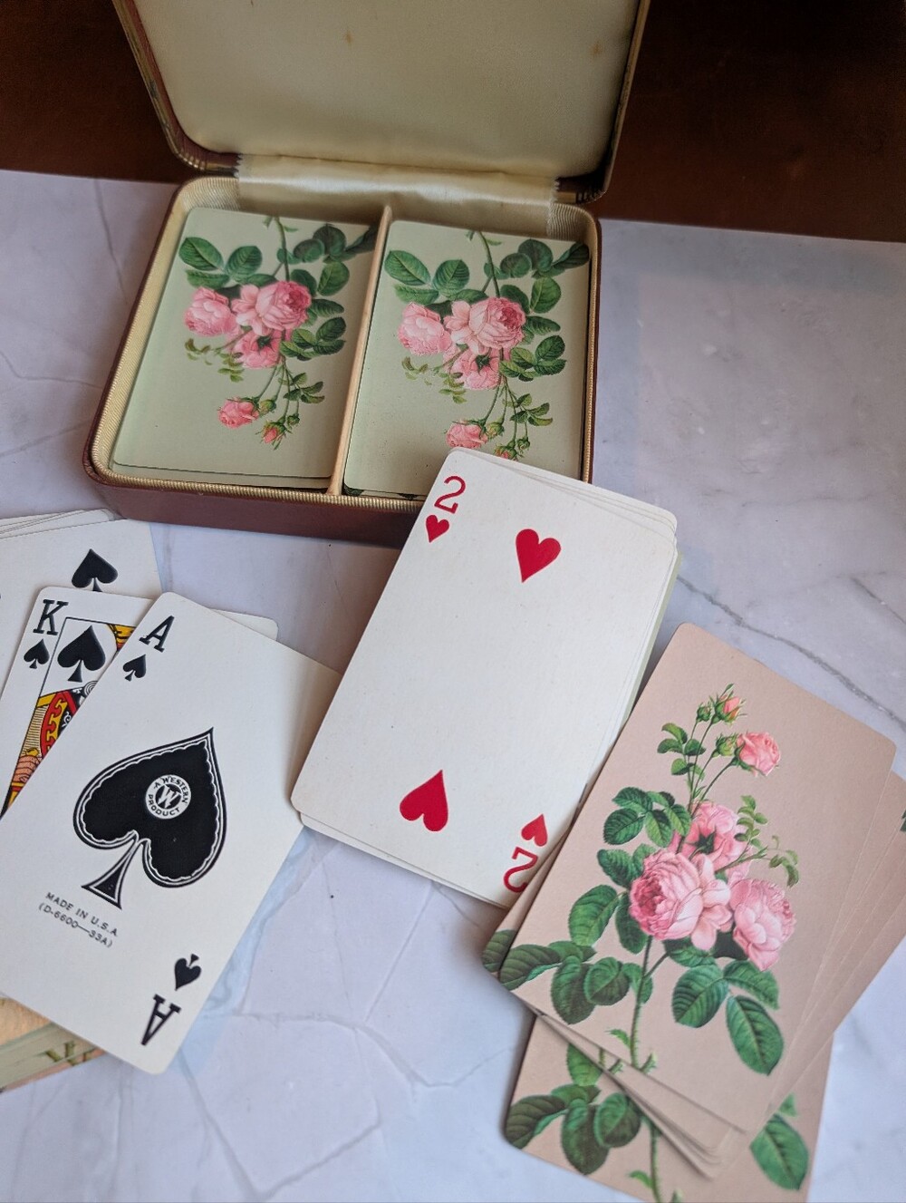 Vintage Rose Playing Cards Deck with Case Floral Decor Collectable